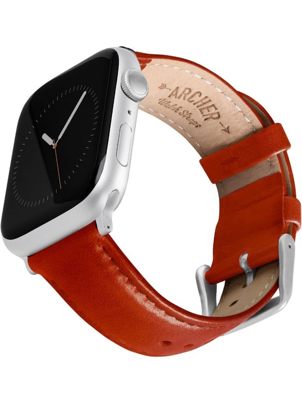 Men's Cognac/Matched Thread Matte Silver Hardware Leather Straps Apple Watch